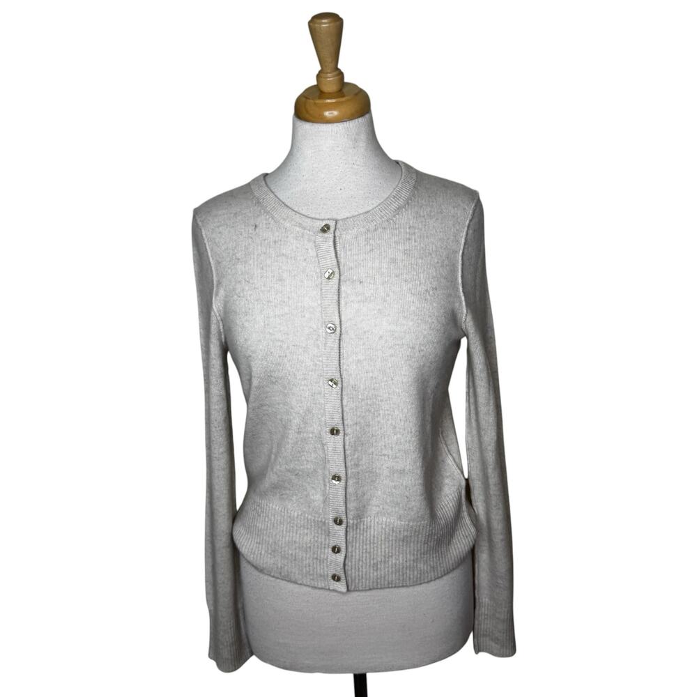 AQUA CASHMERE 100% Cashmere Button Front Cardigan Medium Tan Cream